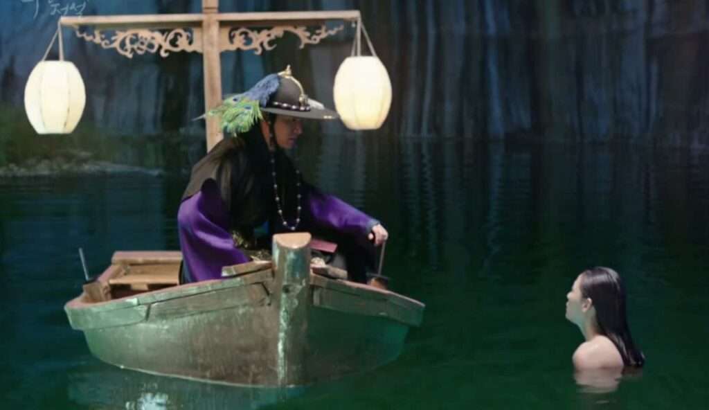 Man in boat meets mermaid