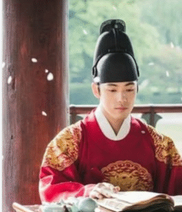 Young king reading ancient book.
