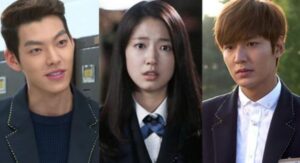 Three students in school uniforms. 