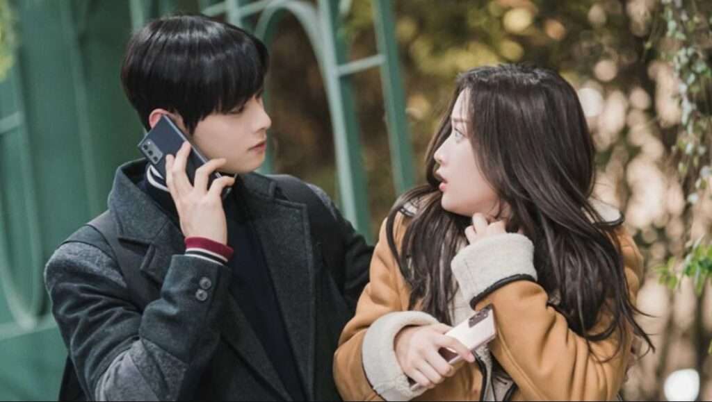 Young couple talking, phone call.