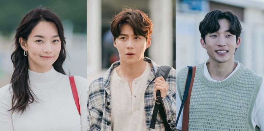 Three friends smiling outdoors together.