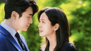 Romantic Korean Drama Recommendation 2025 - A heartfelt moment between two lead characters in a romantic Korean drama, capturing the intense emotional connection as they gaze at each other.