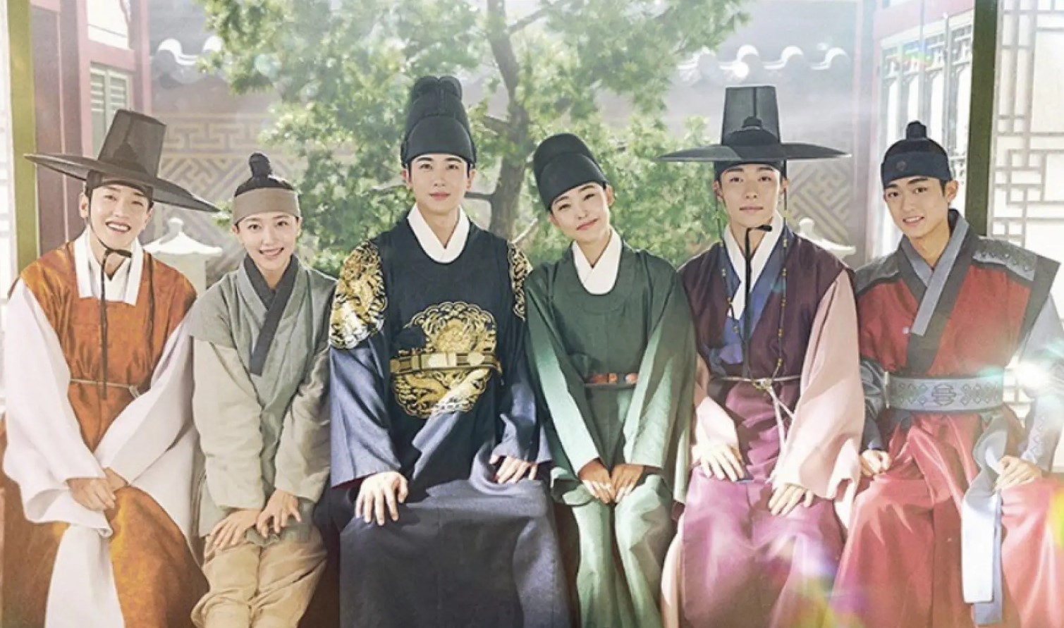 The main cast of Our Blooming Youth posing together in traditional hanbok, showcasing their close-knit bond. Perfect for an Our Blooming Youth full review