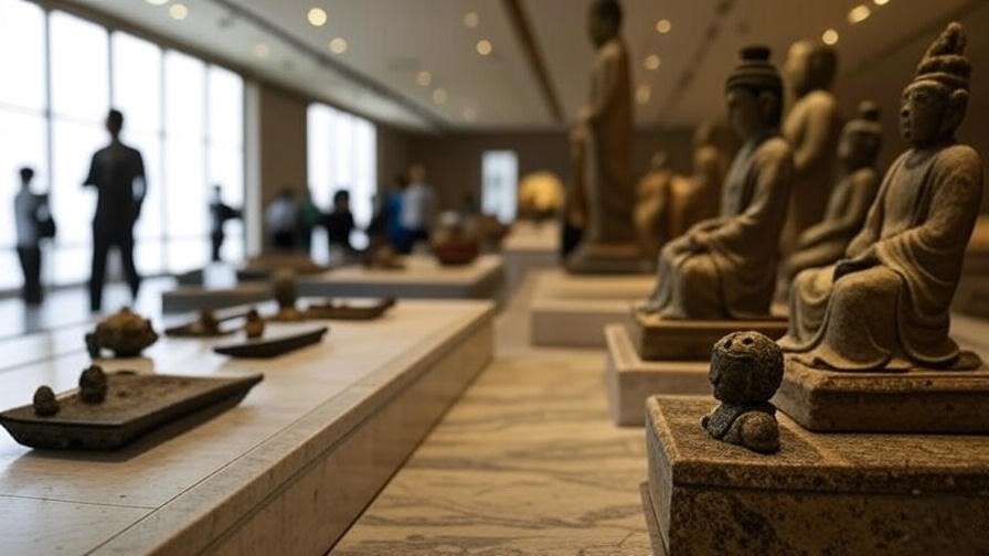 National Museum of Korea interior with ancient artifacts and visitors