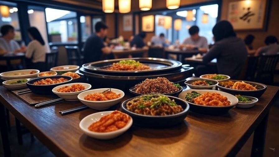 Korean BBQ restaurant near Olympic Park with sizzling meat and side dishes
