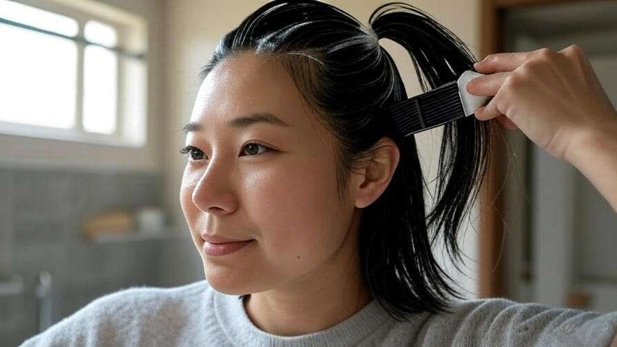 Step-by-step hair tint application with Korean foam product at home