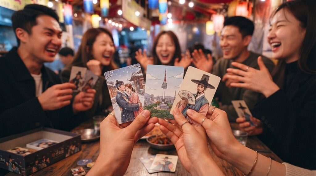 Players guessing cards in the Korean Image Game