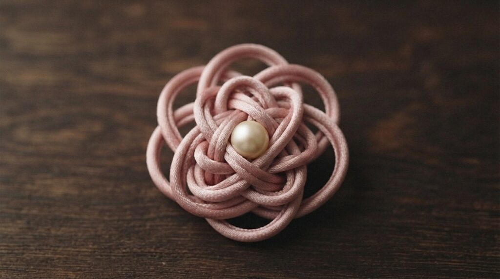 Finished lotus flower maedeup knot with center bead