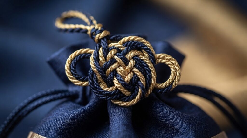 Double connection maedeup knot as a bag charm