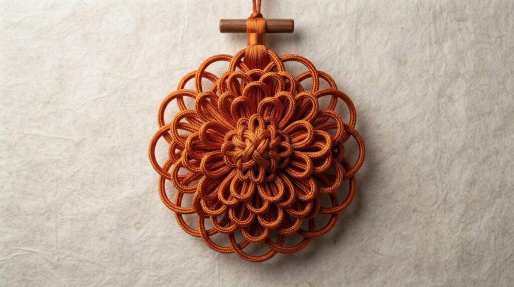 Chrysanthemum knot displayed as wall hanging