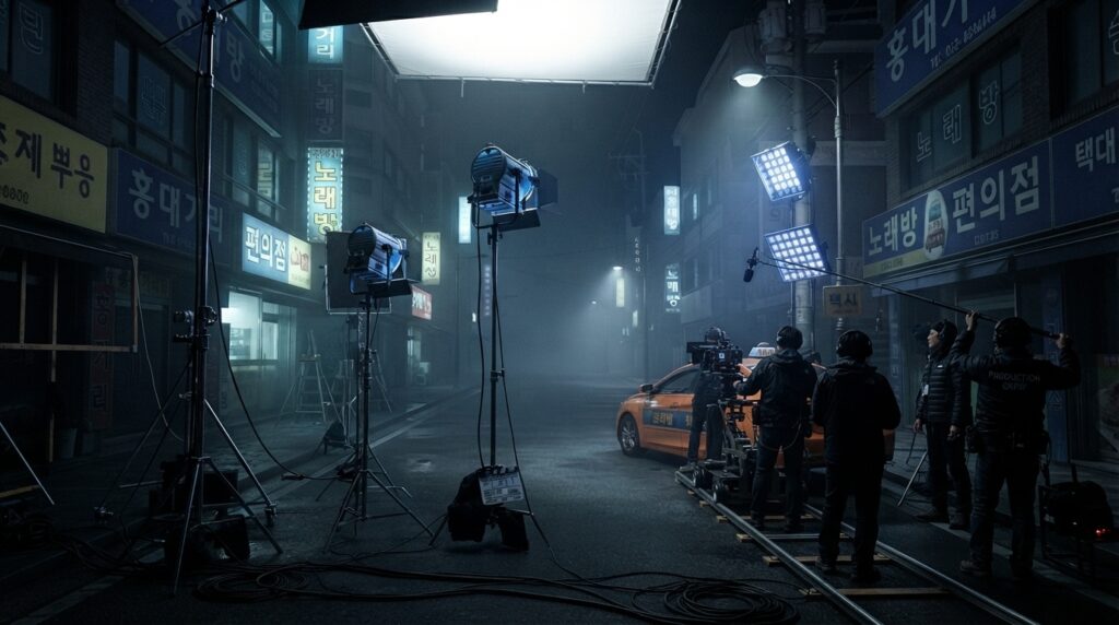 Film set styled for a Korean supernatural drama production