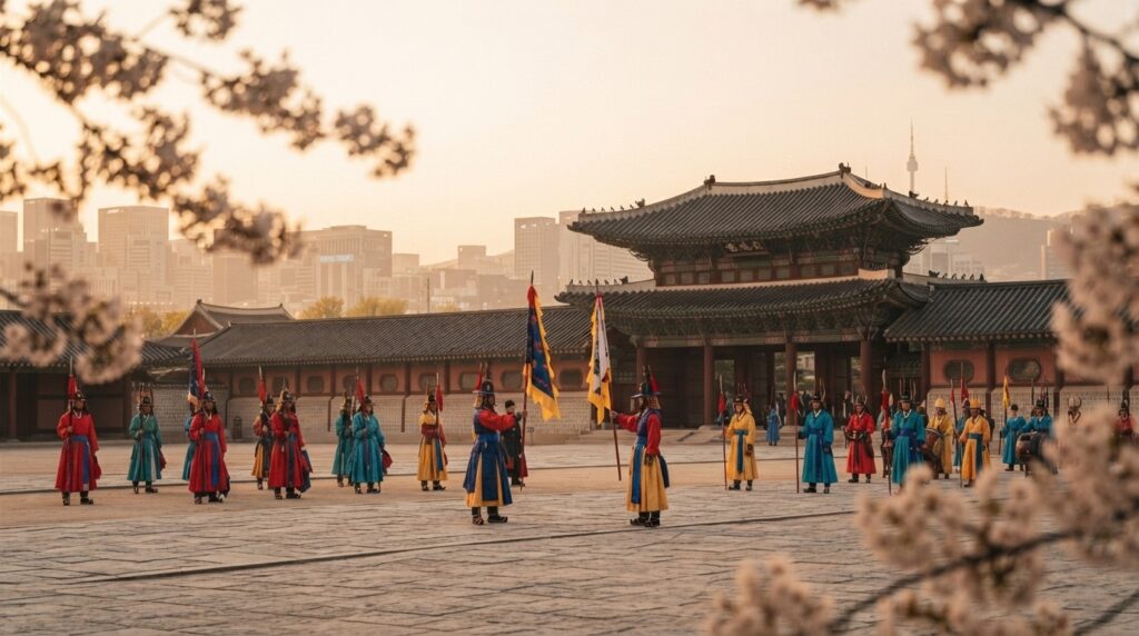 Changing of the guard ceremony at Gyeongbokgung Palace, Seoul