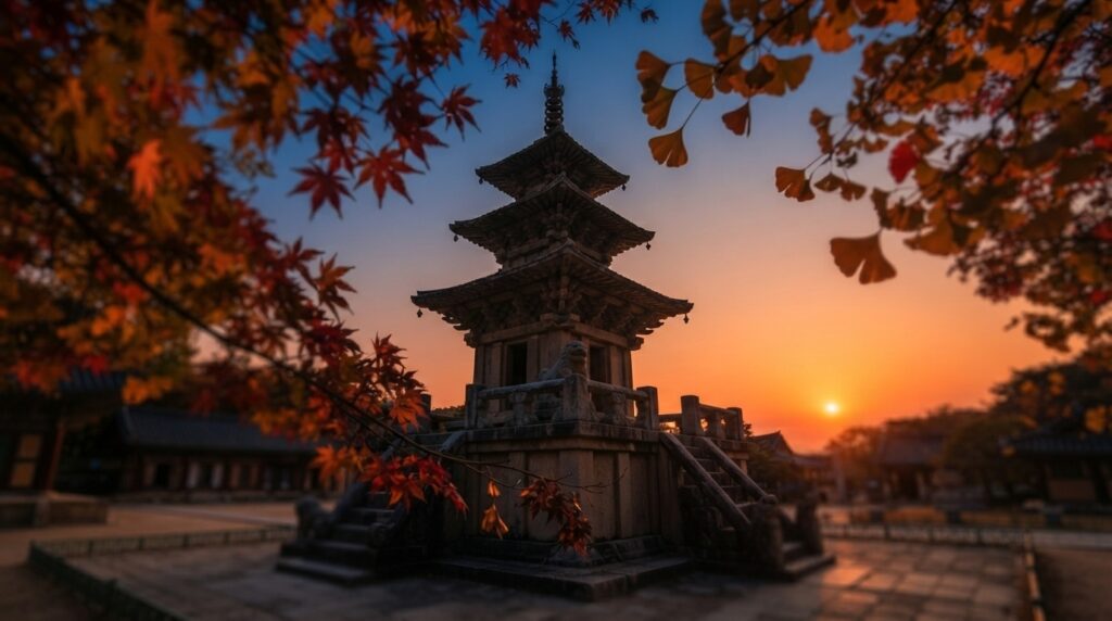 Dabotap Pagoda at Bulguksa Temple during sunset, Gyeongju