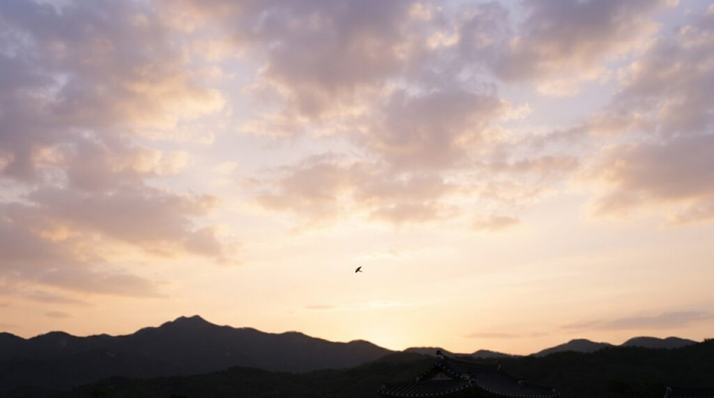 Open sky with soft clouds symbolizing longing in Korean poetry