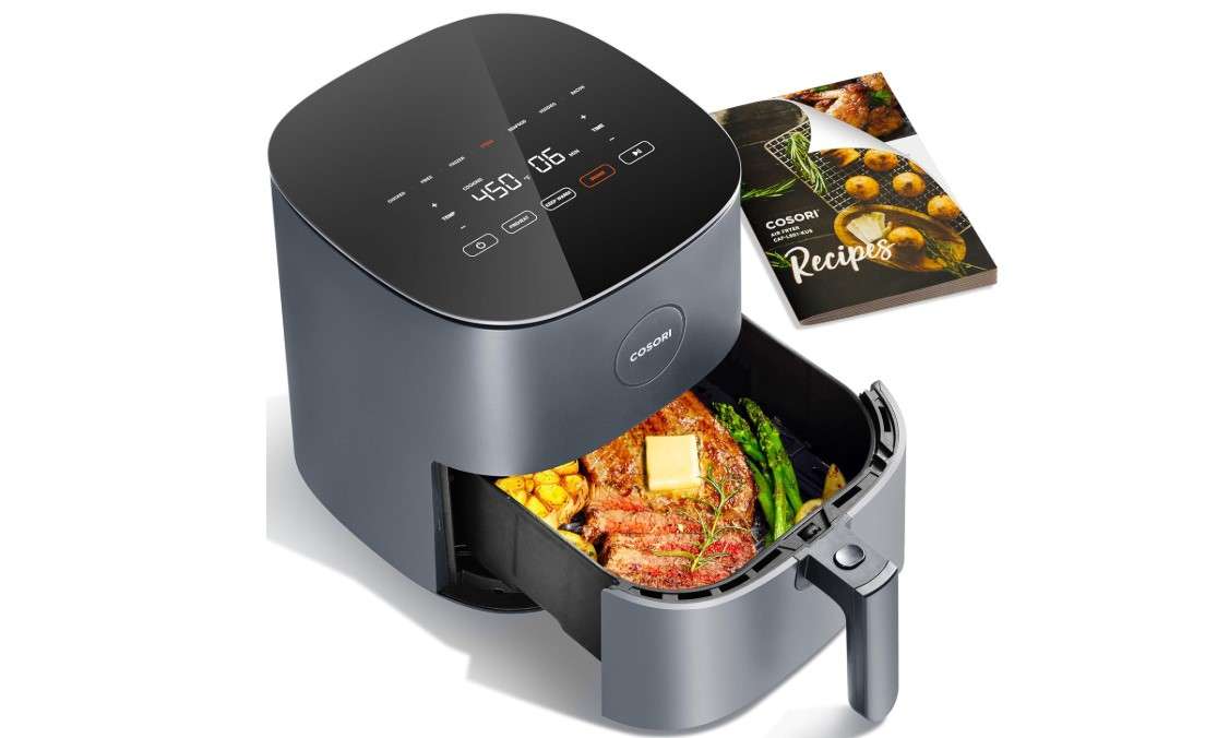 COSORI Air Fryer Pro 9-in-1, Compact 5QT, 450℉: Half Time & Chef-Grade Cook, One-Wipe Clean Glass Panel, 130+ In-App Recipes with Nutritional Info, Nonstick & Dishwasher-Safe Basket, Ceramic, Gray 