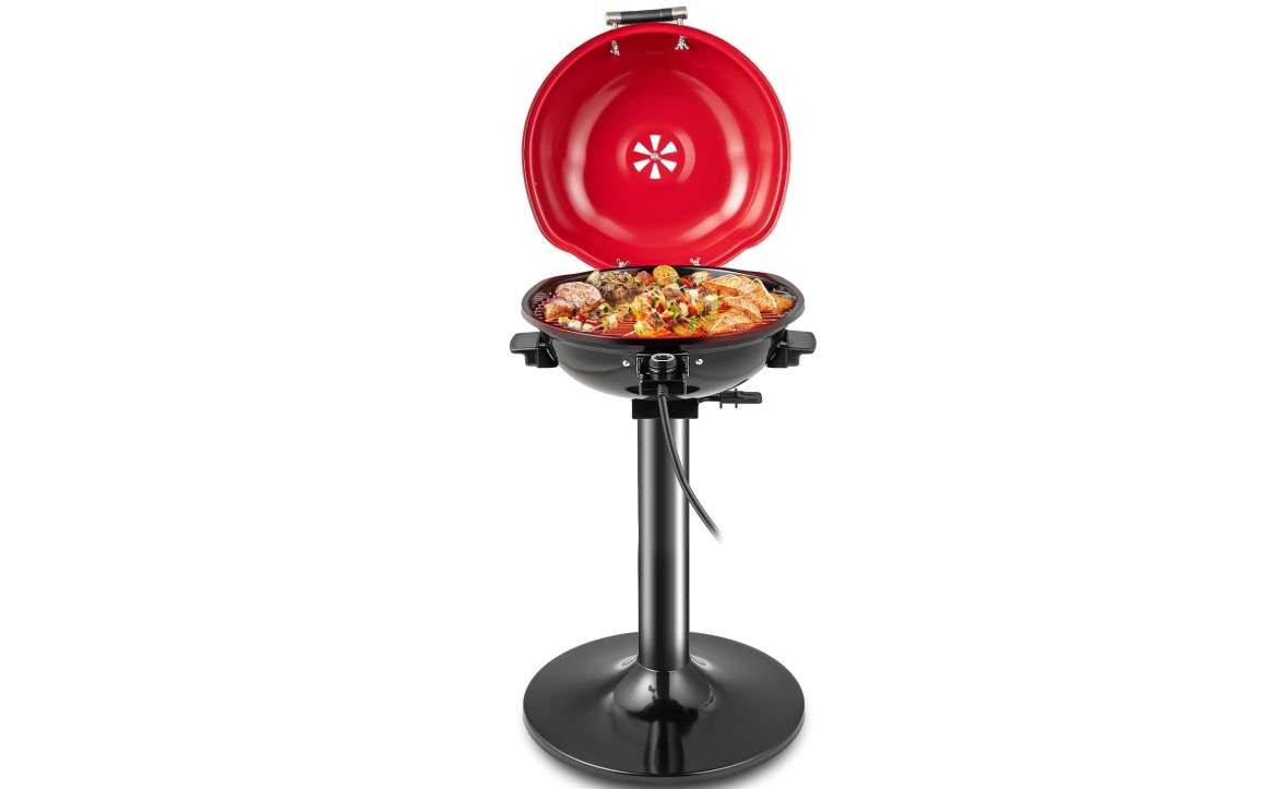 HAPPYGRILL 1600W Portable Electric Grill Outdoor BBQ Grill for 15-Serving, Electric Barbecue Grill for Indoor & Outdoor Use, Portable Stand BBQ Grill for Patio Balcony Kitchen Garden
