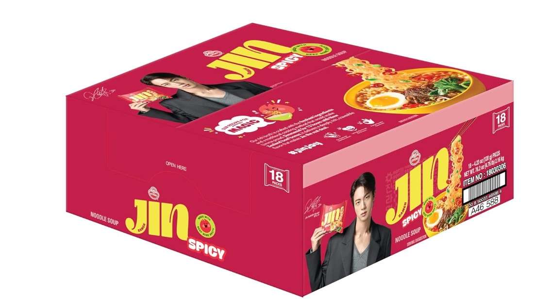 OTOKI Jin Ramen, BTS Jin & JIN RAMEN edition, Authentic Korean Instant Noodles, Rich and Savory Beef Broth, Quick and Easy Meal 4.23 oz x 18 Pack (1 Box) (PACK OF 18, SPICY) 