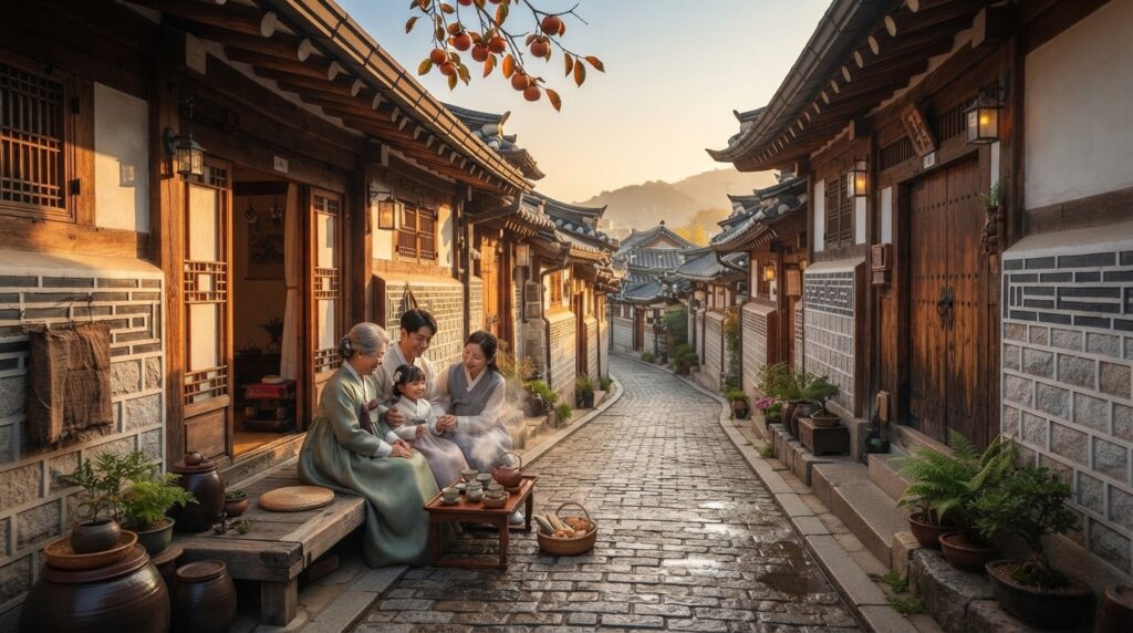 Family tea ceremony in Bukchon Hanok Village