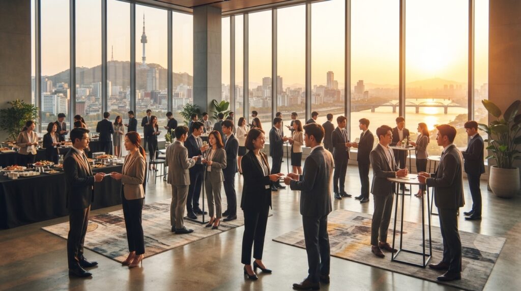 Professional networking event representing South Korea's job market