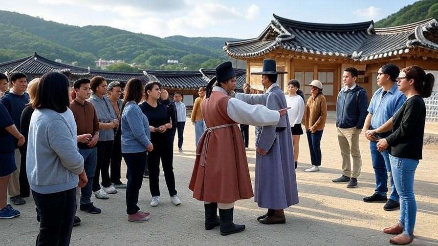 K-drama filming location tour in a hanok village with a guide and group.