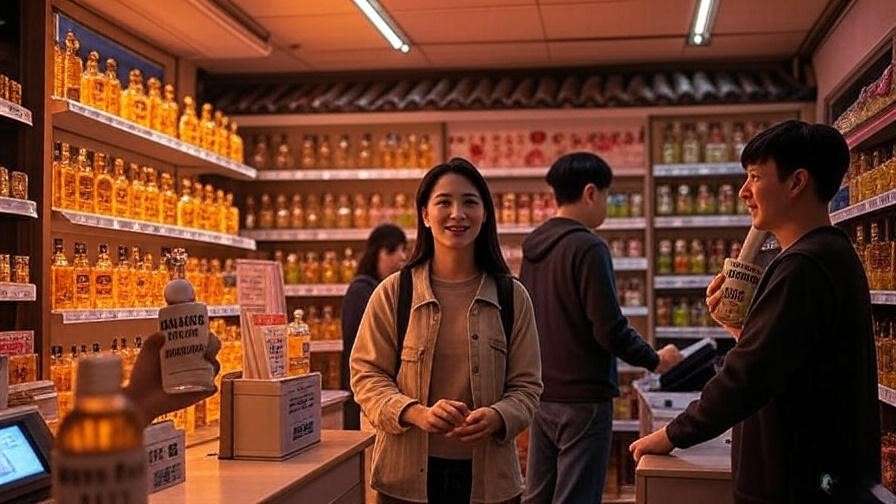 Korean convenience store with Bacchus F bottles on shelves at night, highlighting its accessibility in Korea
