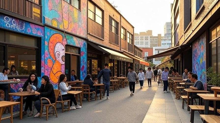 Vibrant Seongsu street with graffiti murals and trendy cafes, a K-drama filming location from Crash Landing on You