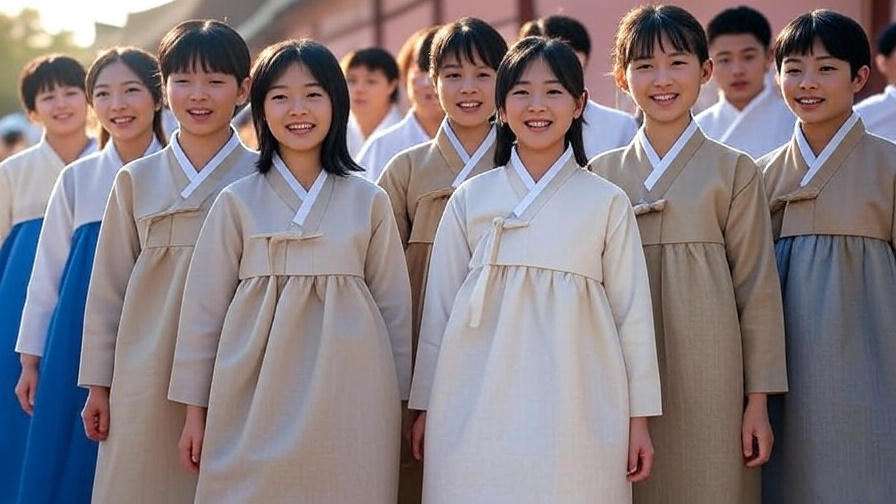 Young Koreans in refridgator pants with hanbok elements at a cultural festival in Korea
