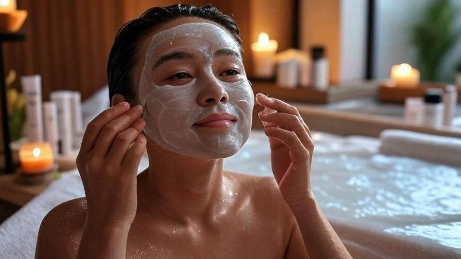 Spa-like scene with person applying mask after using Korean towel and candles