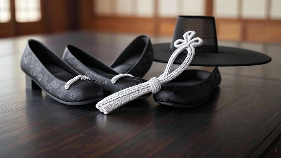Traditional Korean wedding accessories including gat hat and norigae knot