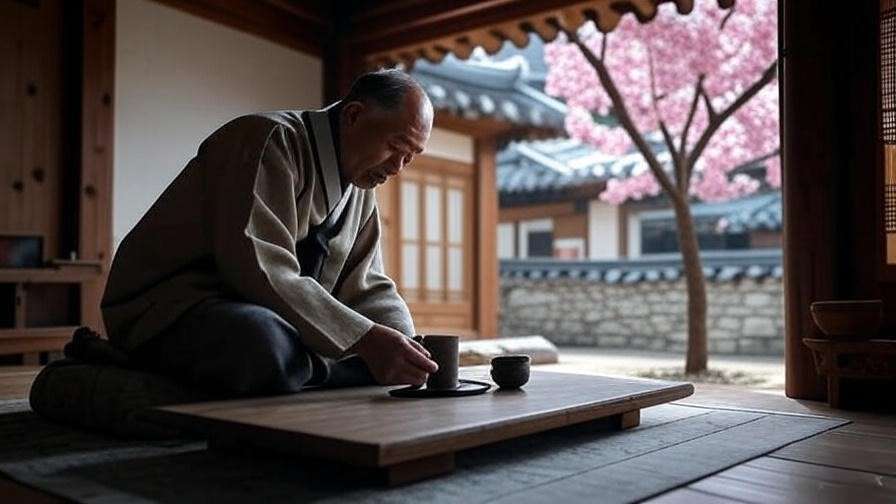 Person in a Korean tea ceremony at a hanok village