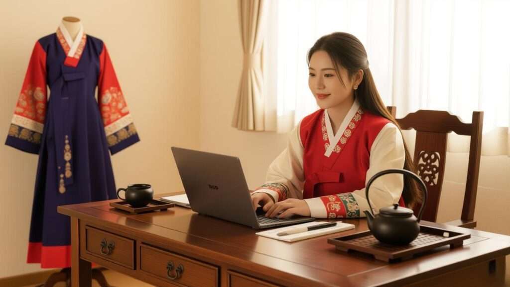 Young writer inspired by Baek Se Hee with Korean cultural artifacts