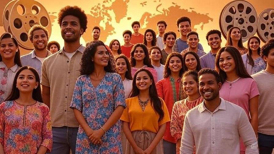 Global fusion scene with K-drama reels and diverse people celebrating beauty