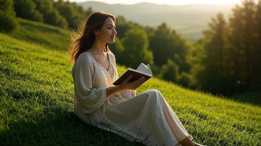 Woman practicing self-love with journal in nature, inspired by My ID is Gangnam Beauty