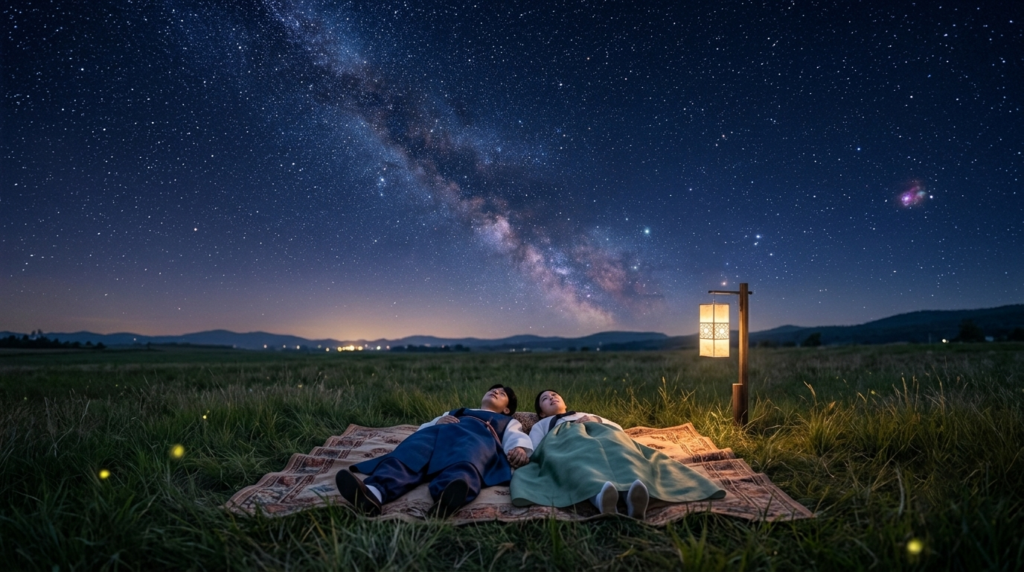 Couple stargazing symbolizing eternal love like the stars