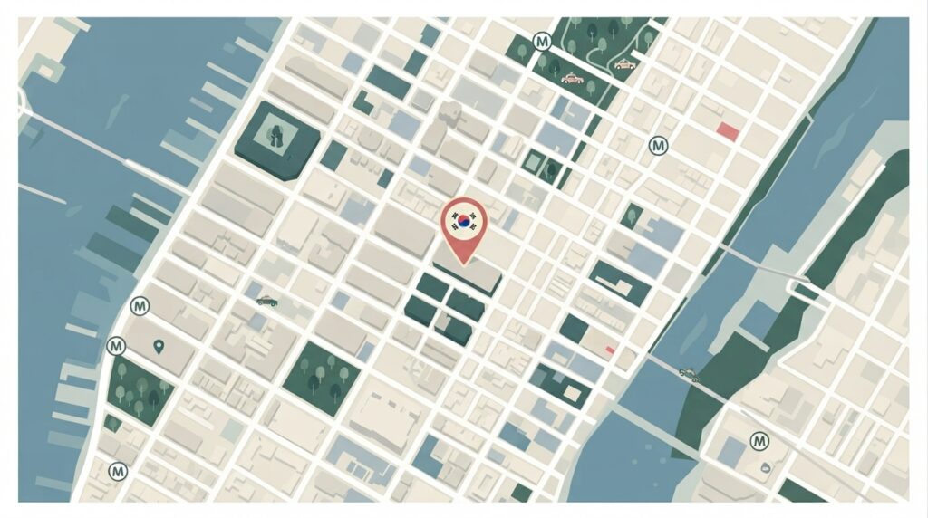 Map showing Korean Consulate location near NYC subway stations