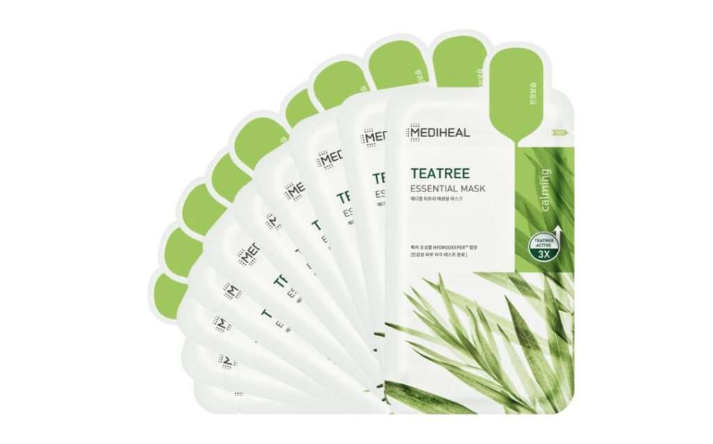 Mediheal Best Korean Sheet Mask - Tea Tree Essential Face Mask 10 Sheets For All Skin Types Korean Best Sheet Mask Soothing Calming
