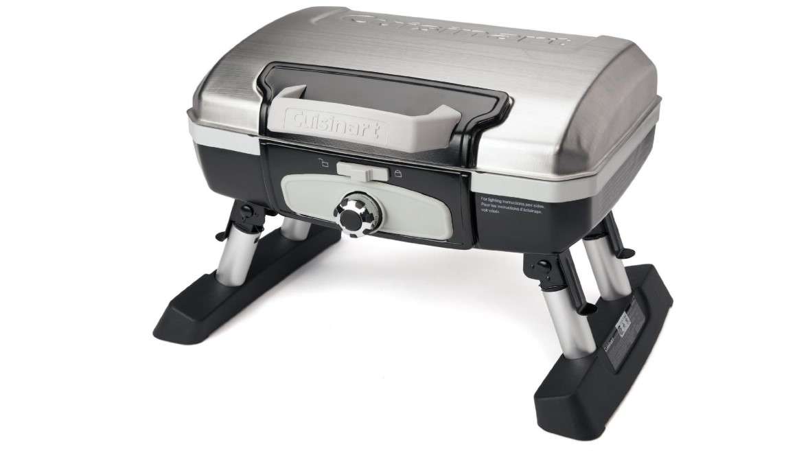 Cuisinart Petite Gourmet Portable Gas Grill, Compact Portable Grill Propane, 150 Sq. In. Cooking Surface, 5,500 BTU Burner Small Gas Grills for Camping, BBQ, Folding Legs and Carry Handles, Stainless