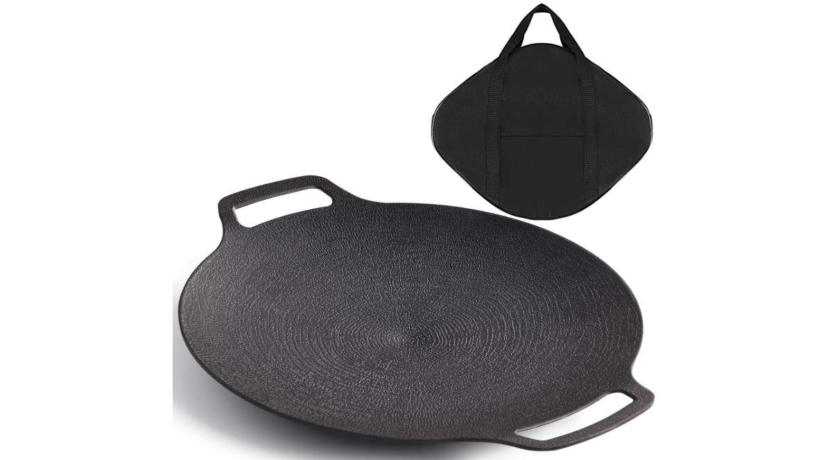 Korean Grill Pan with Nonstick 6-Layer Coating, 13" Round BBQ Griddle with Bag, Compatible for Induction, Gas Stove, Electric Cooktop, Indoor or Outdoor Grilling
