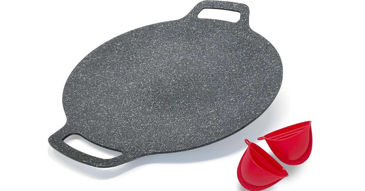 Saltlas Korean Style BBQ Grill Pan for Stove Top, Camping and IH, 13" Round Griddle With Double Bottom, Non-stick Coating Frying Pan
