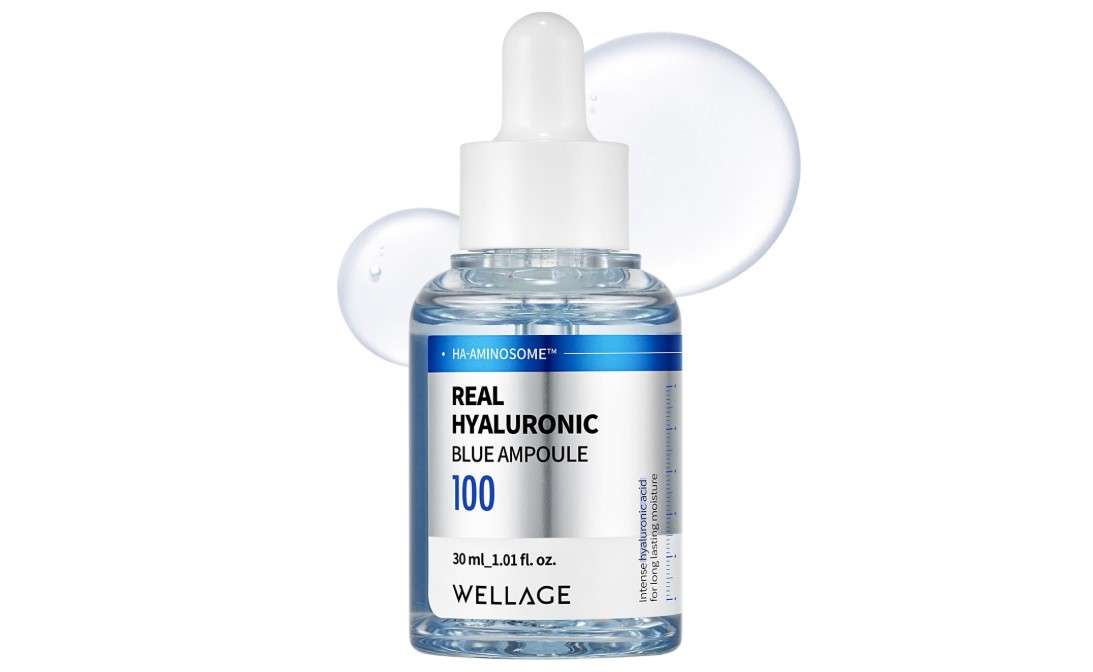 WELLAGE Real Hyaluronic Blue Ampoule 100, Korean Skincare, Fragrance Free Hyaluronic Acid Serum with Panthenol, Wild yam, Centella for Sensitive Dry Skin Moisturizer 1.01 fl.oz
