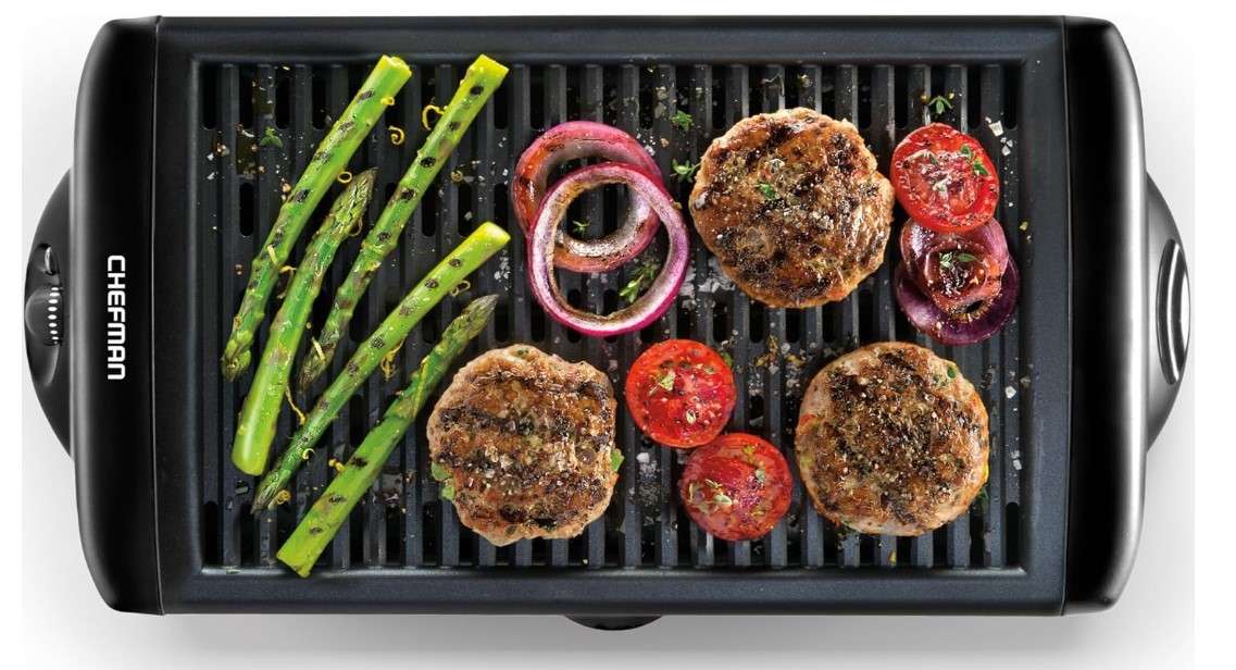 Chefman Electric Smokeless Indoor Grill w/ Non-Stick Cooking Surface & Adjustable Temperature Knob from Warm to Sear for Customized BBQing, Dishwasher Safe Removable Water Tray, Black
