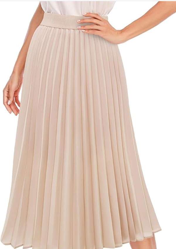 DRESSTELLS Pleated Midi Skirts for Women, Aline Long High Elastic Waisted Swing Skirt
