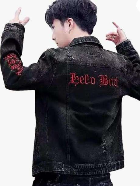 Men's Denim Jacket Punk Worn Male Jean Coats With Print Cowboy Korea Coats