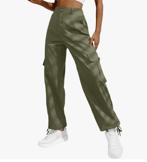 Lepunuo Women's High Waisted Cargo Pants Travel Y2K Streetwear Baggy Stretchy Pants with 6 Pockets Drawstring Ankle Cuffs
