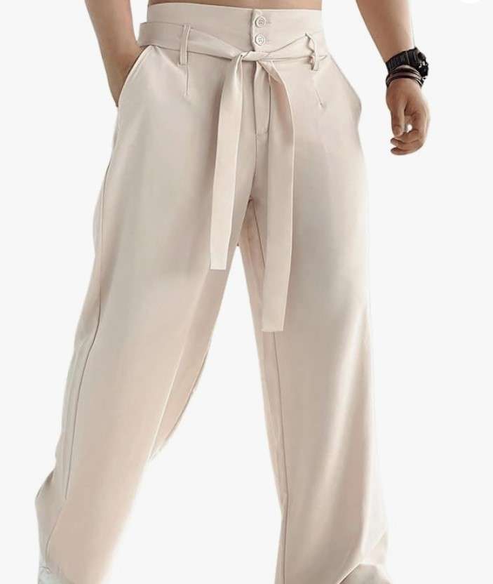GORGLITTER Men's Casual Wide Leg Dress Pants Elastic High Waisted Baggy Streetwear Trousers
