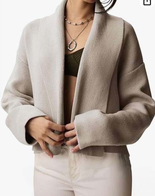 Saodimallsu Womens Cropped Cardigan Open Front Shawl 2025 Fall Trendy Long Sleeve Sweater Jacket
