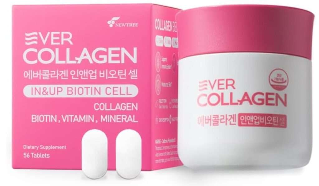 Ever Collagen in&UP Biotin Cell, Low Molecular Marine Fish Collagen Peptides Tablets with Vitamin Selenium Supplements - Healthy Skin, Hair, Nail for Women - Antioxidant Supplement
