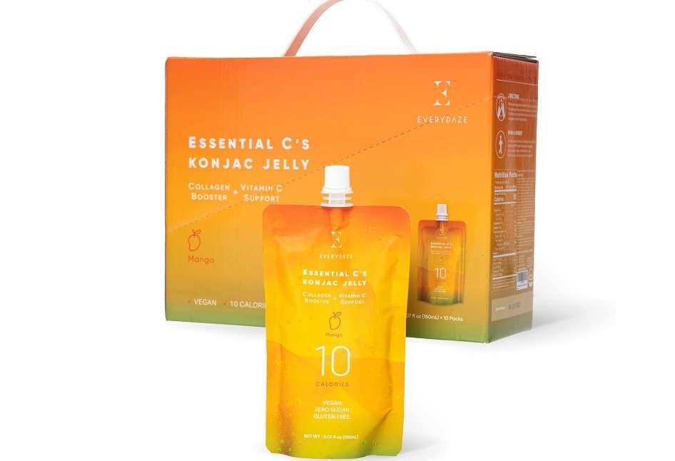 EVERYDAZE Essential C’s Konjac Jelly | Mango | Vegan Collagen Peptides and Vitamin C | Gluten Free, Sugar Free, Low Calorie | Healthy Drinkable Fruit Snack | 10 Pack Box Food Drink Pouch
