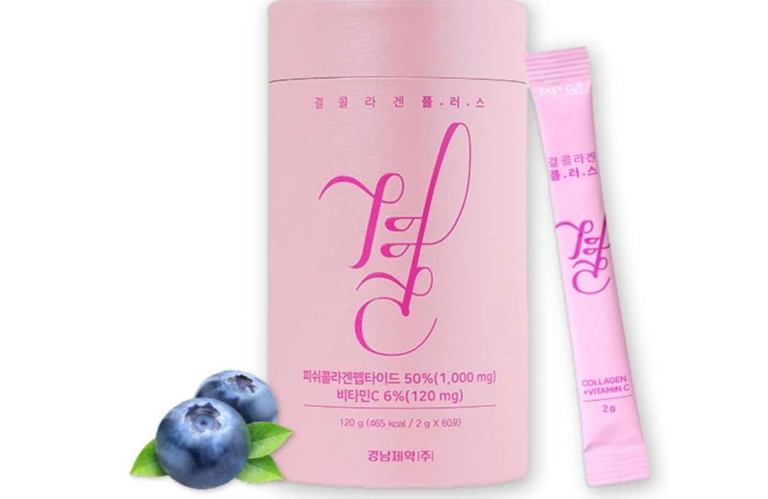 LEMONA Official Kyul Collagen Plus, Korean Vital Marine Collagen Peptides Powder 1,000 mg for Women with Vitamin C for Hair Growth, Nail Skin Bone Joint Health Low Molecular (60 Stick*2mg, Blueberry)
