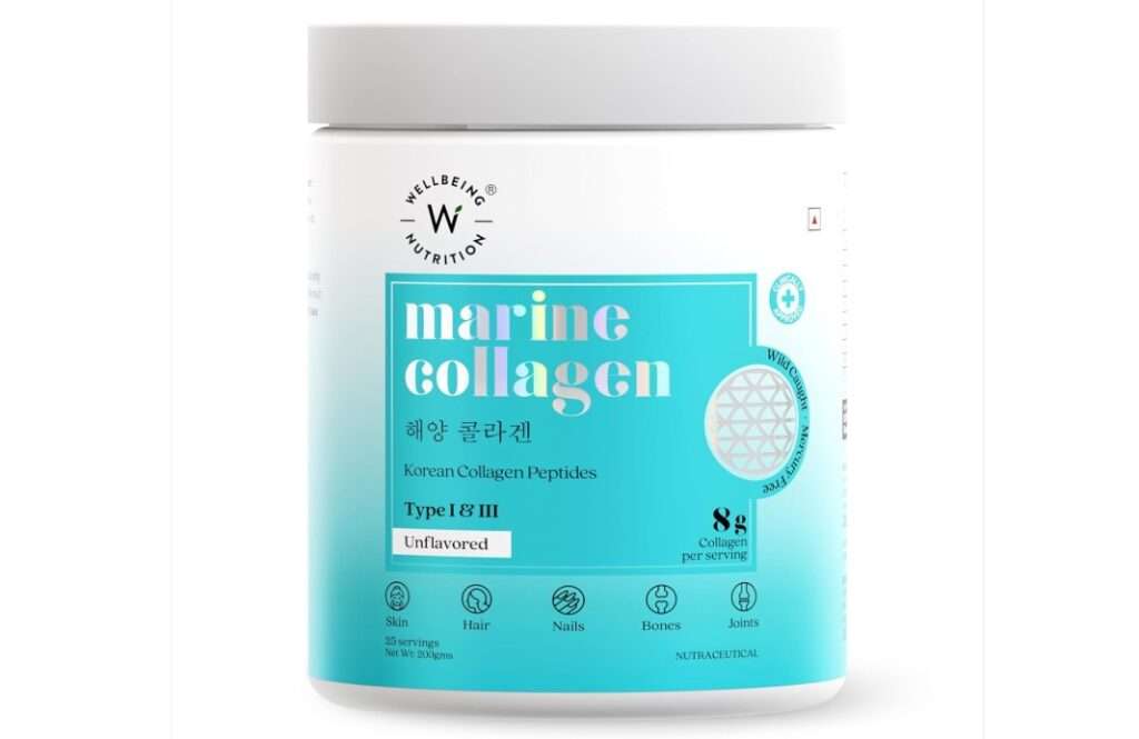 WELLBEING NUTRITION Pure Korean Marine Collagen Peptides Supplement for Skin, Hair, Nails. Bone & Joint | 8 GMS Collagen | Unflavored, 200 GMS
